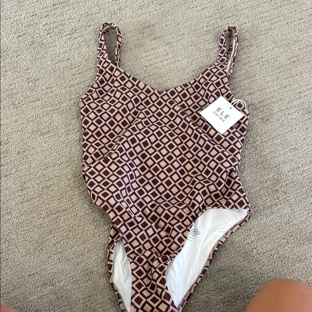 One Piece Swimsuit - Brown Geometric